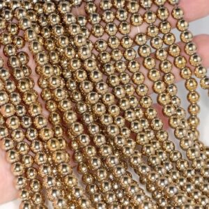 5mm 18k Gold Hematite Gemstone 18k Gold Round 5mm Loose Beads 15.5 Inch Full Strand Lot 1,2,6,12 And 50 (90182540-396)