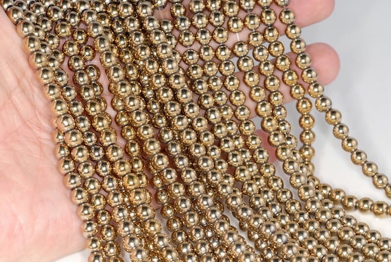 5mm 18k Gold Hematite Gemstone 18k Gold Round 5mm Loose Beads 15.5 Inch Full Strand Lot 1,2,6,12 And 50 (90182540-396)