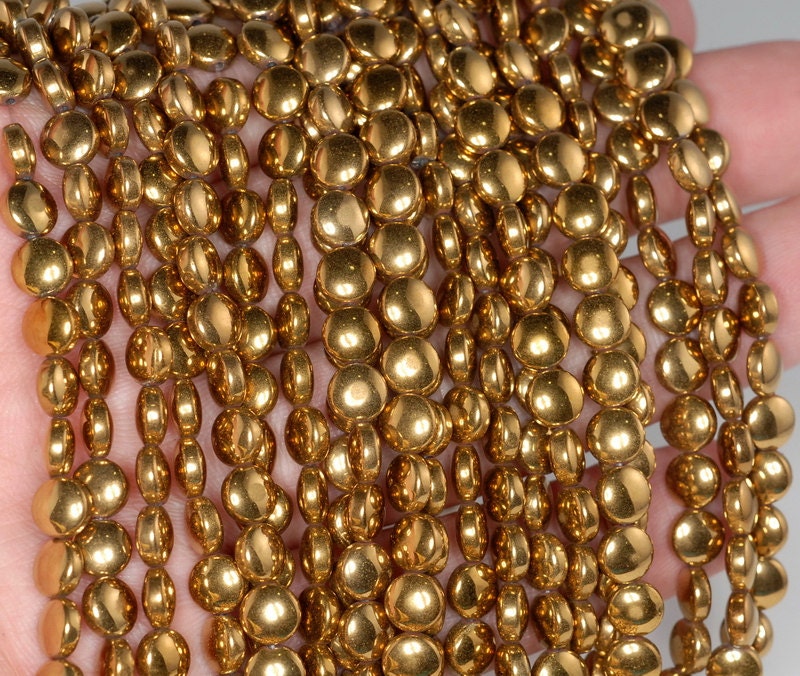 6mm Gold Hematite Gemstone Gold Flat Round Button Loose Beads 15.5 Inch Full Strand Lot (90182689-397)