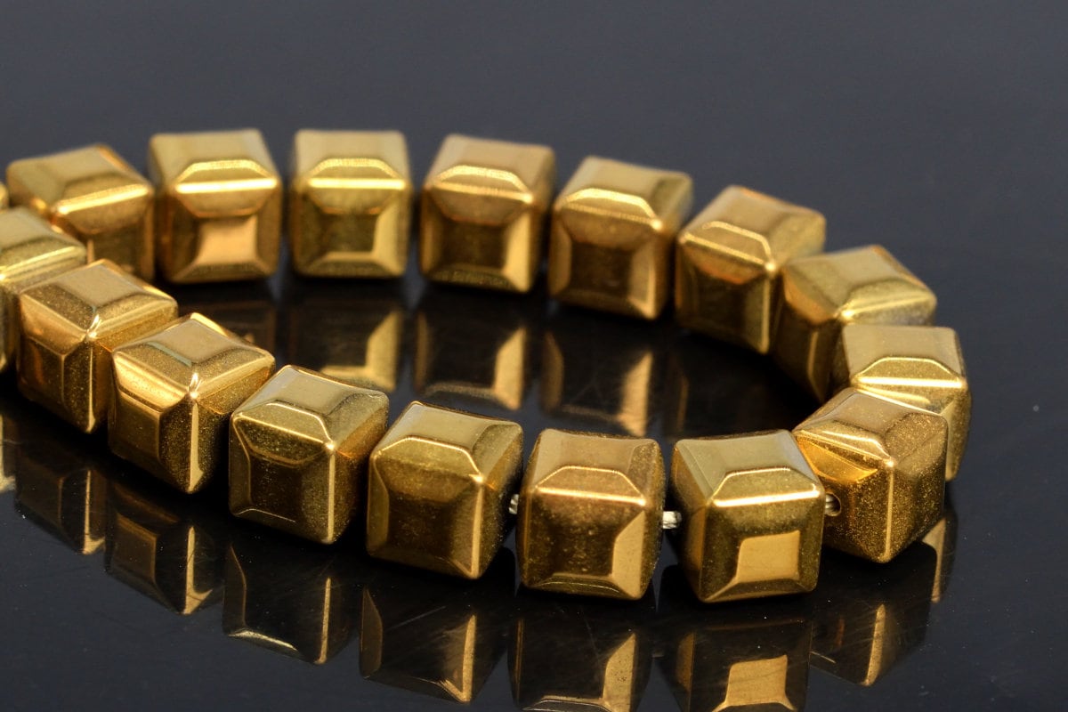 7-8mm Gold Hematite Beads Rounded Cube Grade Aaa Natural Gemstone Half Strand Loose Beads 7.5" Bulk Lot 1,3,5,10 And 50 (104547h-1236)