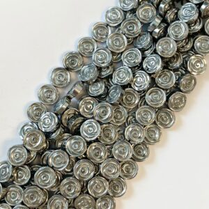 Hematite 12x4 Carved Rose Gemstone Bead -7.5 inches