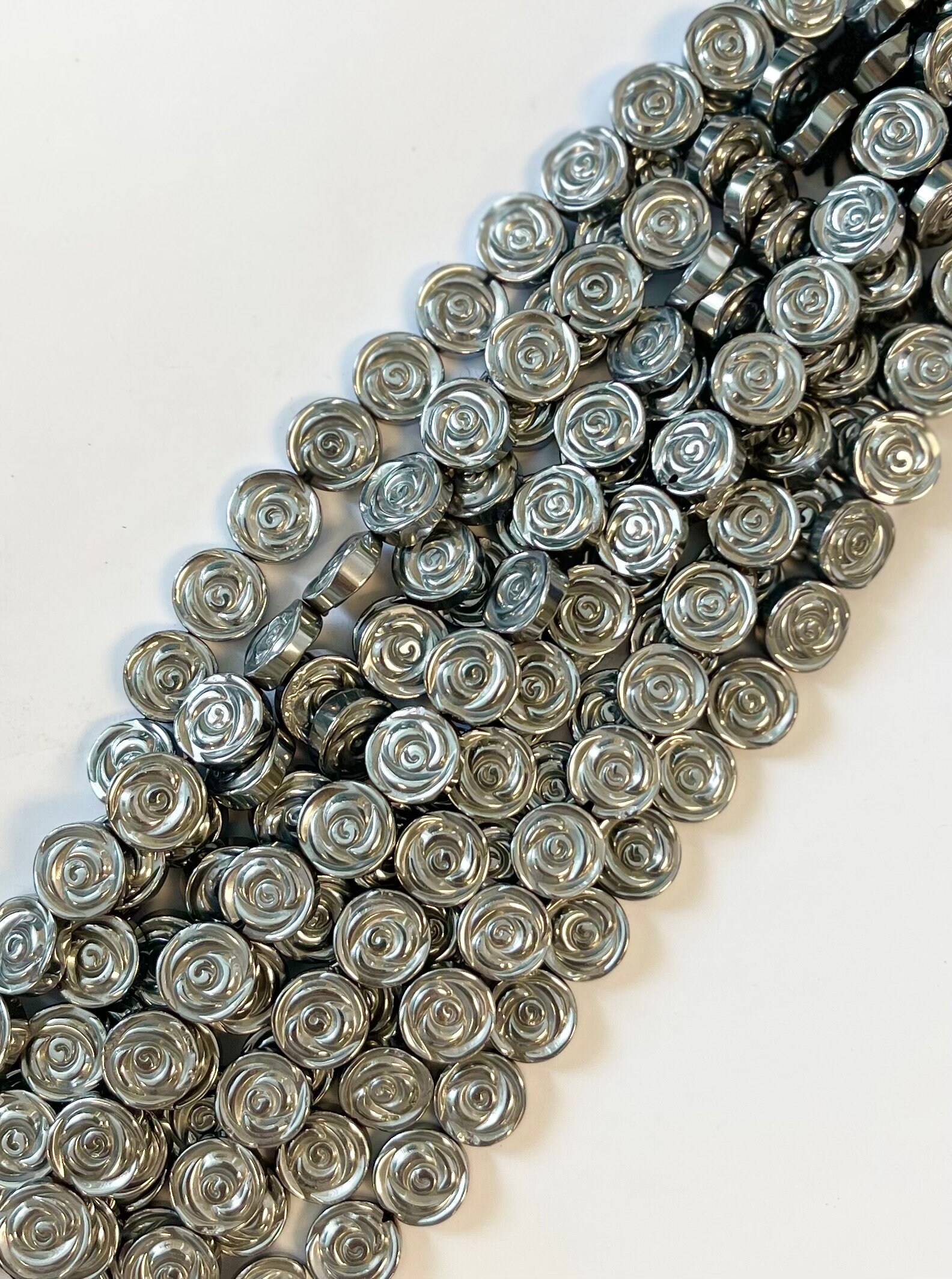 Hematite 12x4 Carved Rose Gemstone Bead -7.5 Inches
