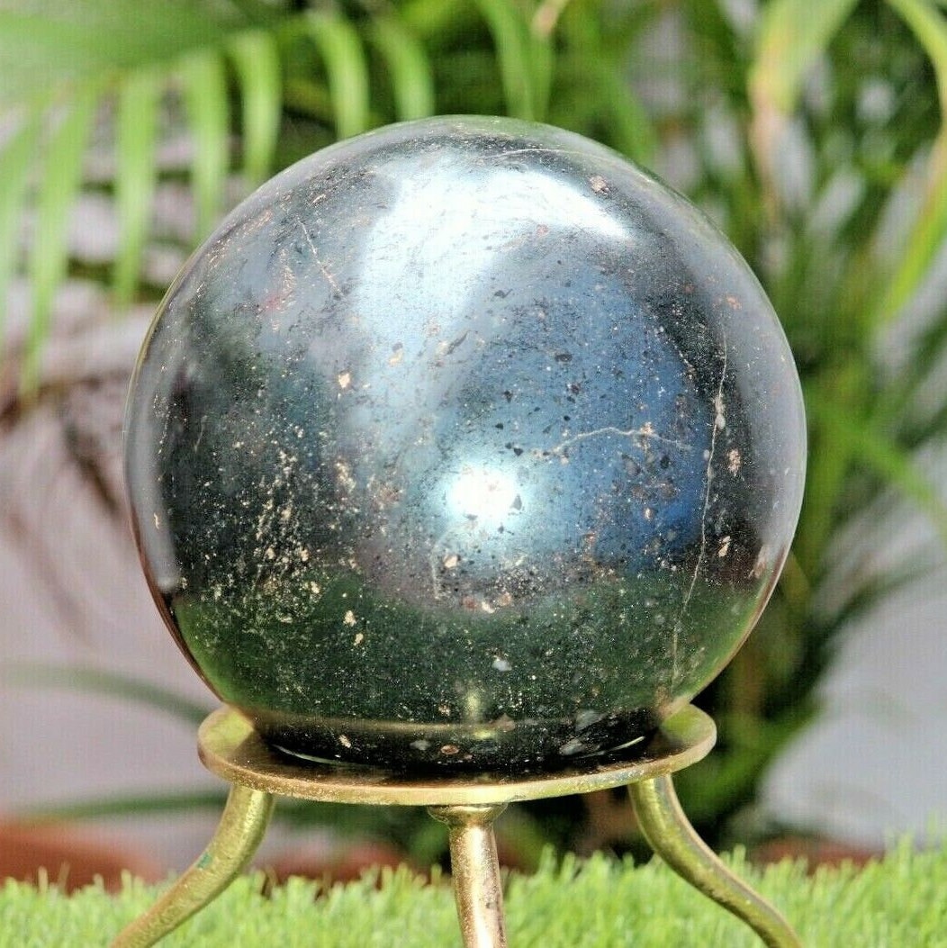 175mm Silver Hematite Sphere: Reiki Energy Stone, Boho Home Decorative
