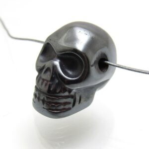36 Carats Hematite Skull Focal Bead Unisex Jewelry Carved 2mm Hole Ready To String Indiana Jones Relic Day Of The Dead Goth Gothic