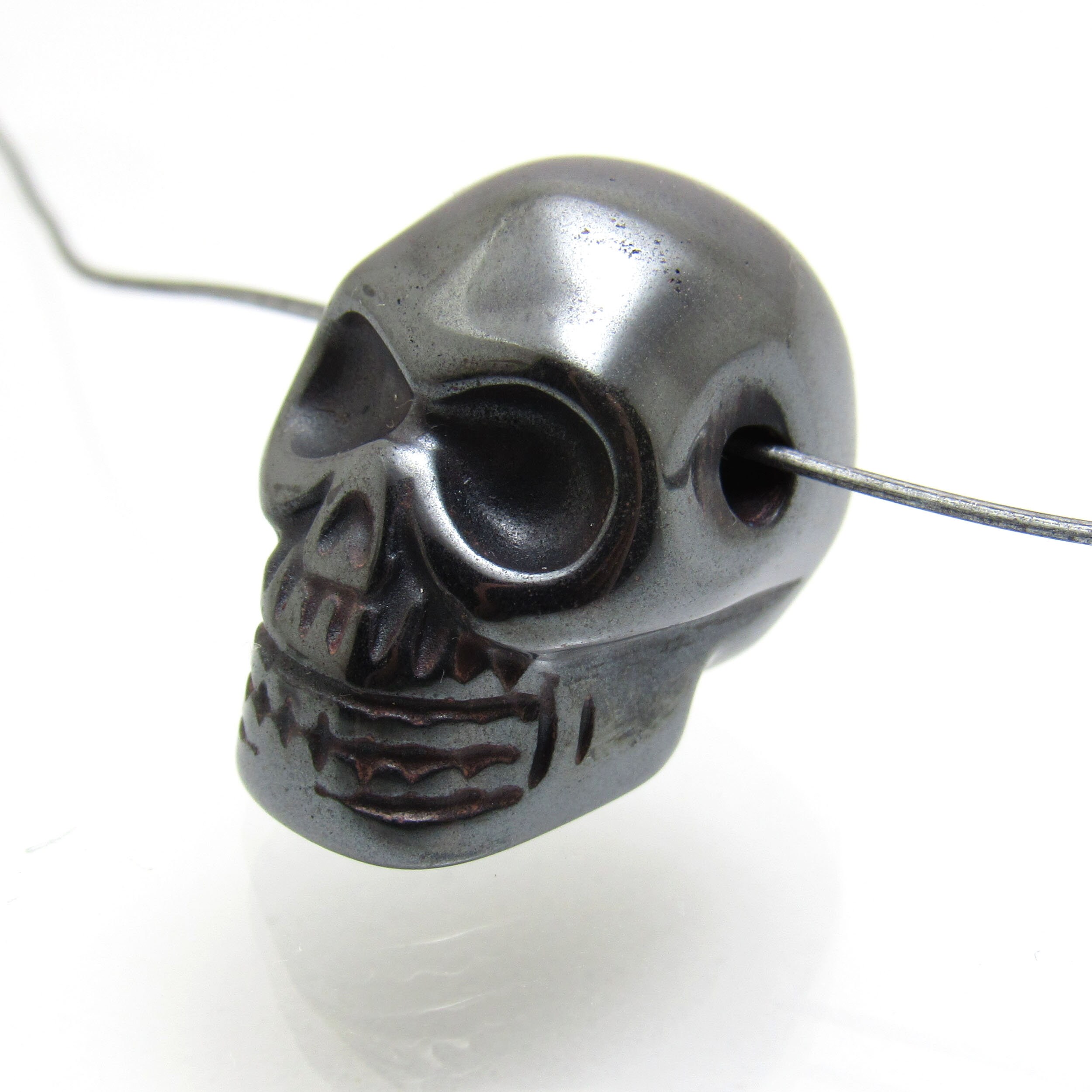 36 Carats Hematite Skull Focal Bead Unisex Jewelry Carved 2mm Hole Ready To String Indiana Jones Relic Day Of The Dead Goth Gothic