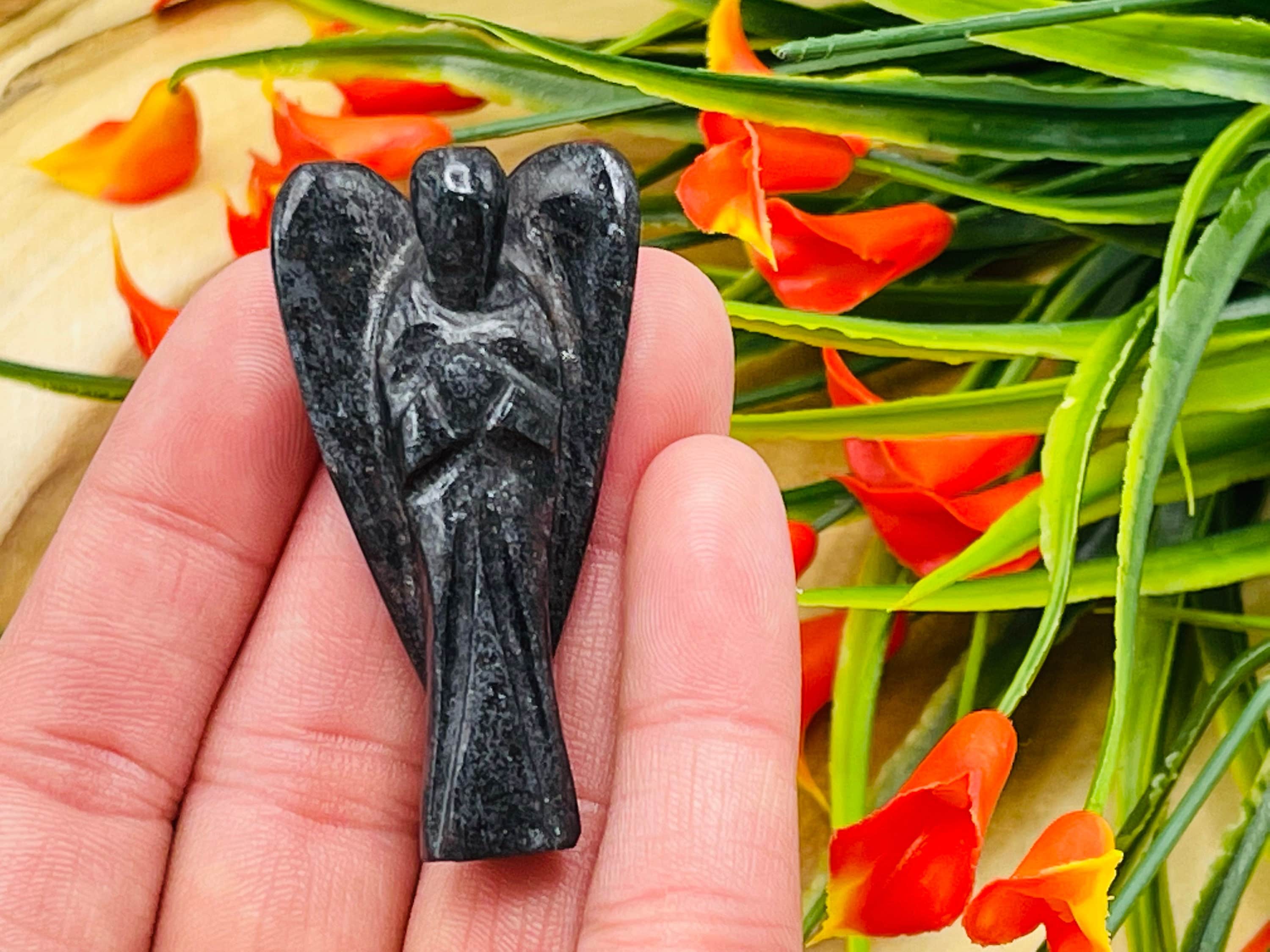 Hematite Crystal Angel Figurine, Standing Statuette, Metaphysical Healing Crystal - 1", 2", 3"
