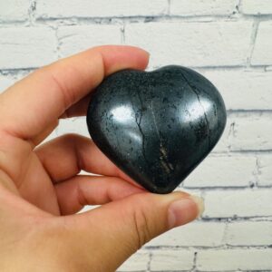 Hematite Crystal Heart Shape Massage Stone, Root Chakra Healing Pocket Stone