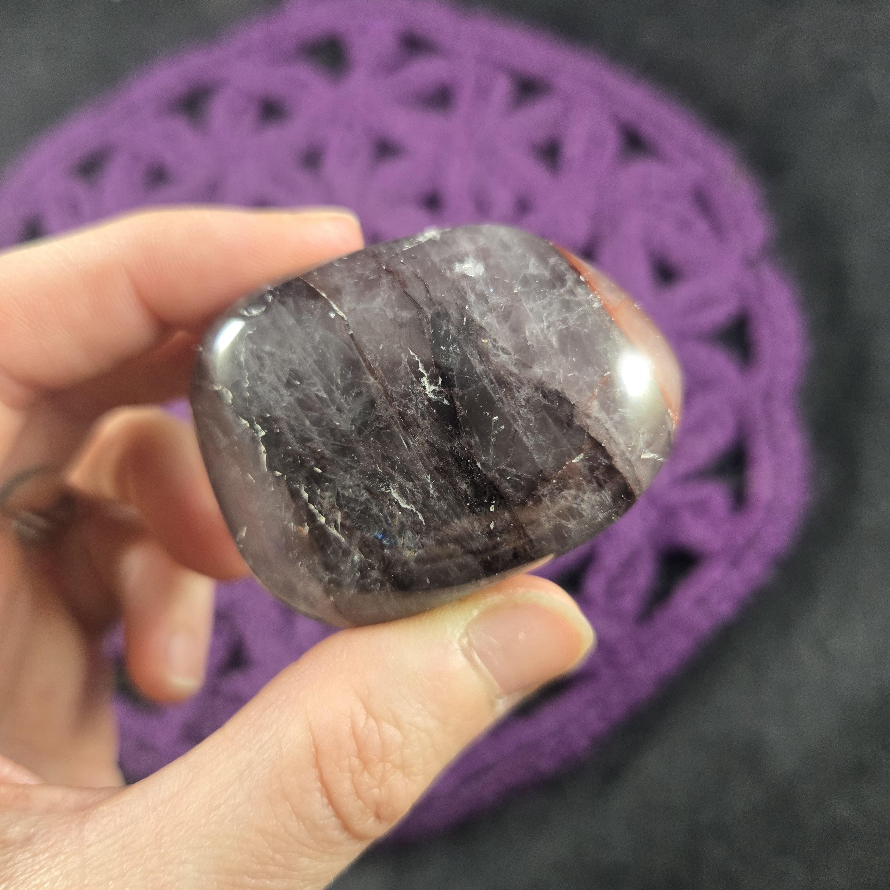 Hematoid Fire Quartz Palmstone Polished Crystal Palm Stone Freeform Root Base Chakra Dark Red Hematite