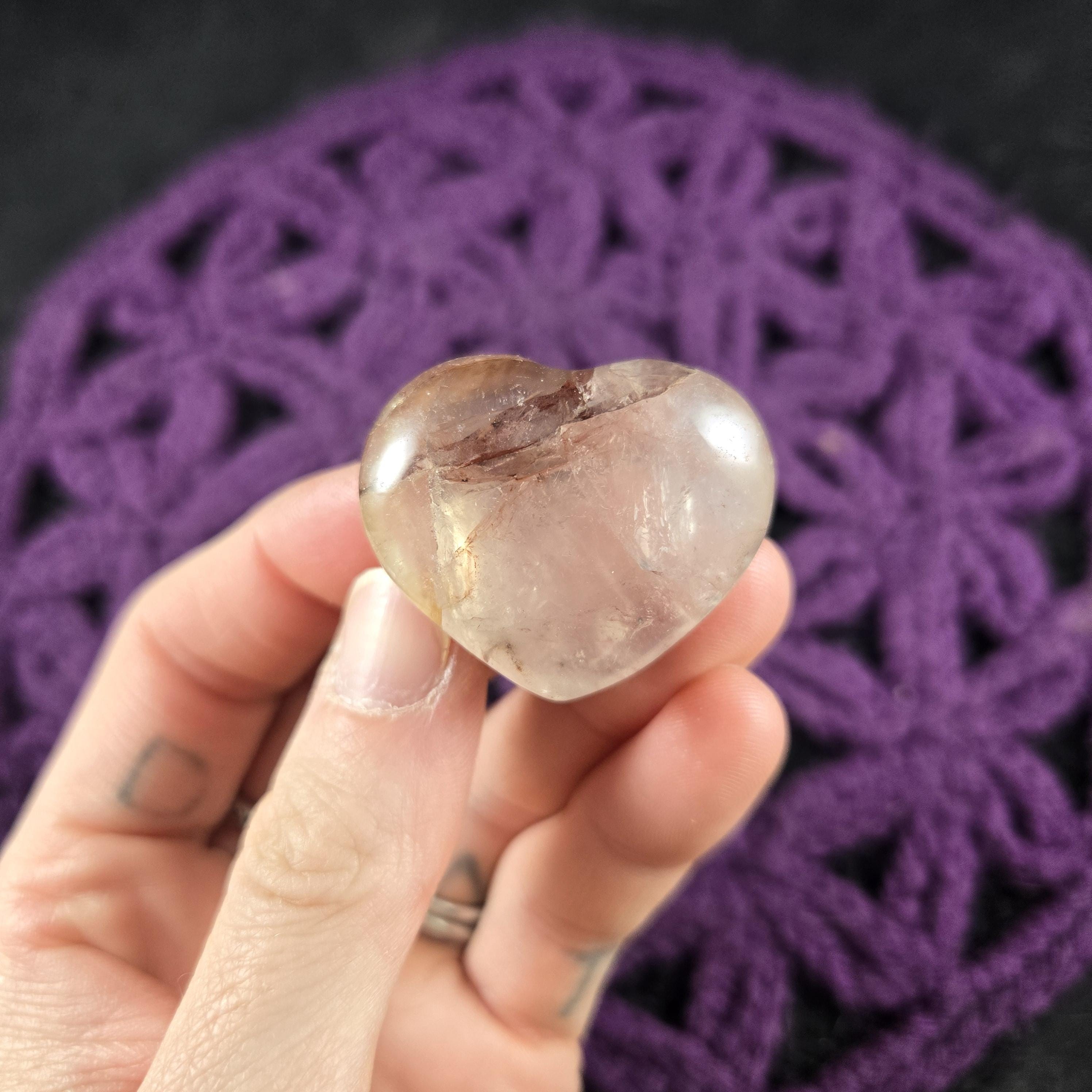 Hematoid Fire Quartz Heart Polished Crystal Pocket Stone Carved Root Base Chakra Red Hematite Heart Carving