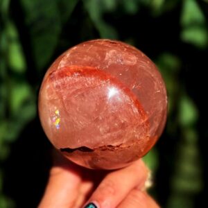 Hematoid Quartz sphere w/ stand - for emotional, mental and physical balance - lots of rainbows - Quartz w/ Hematite aka Fire Quartz