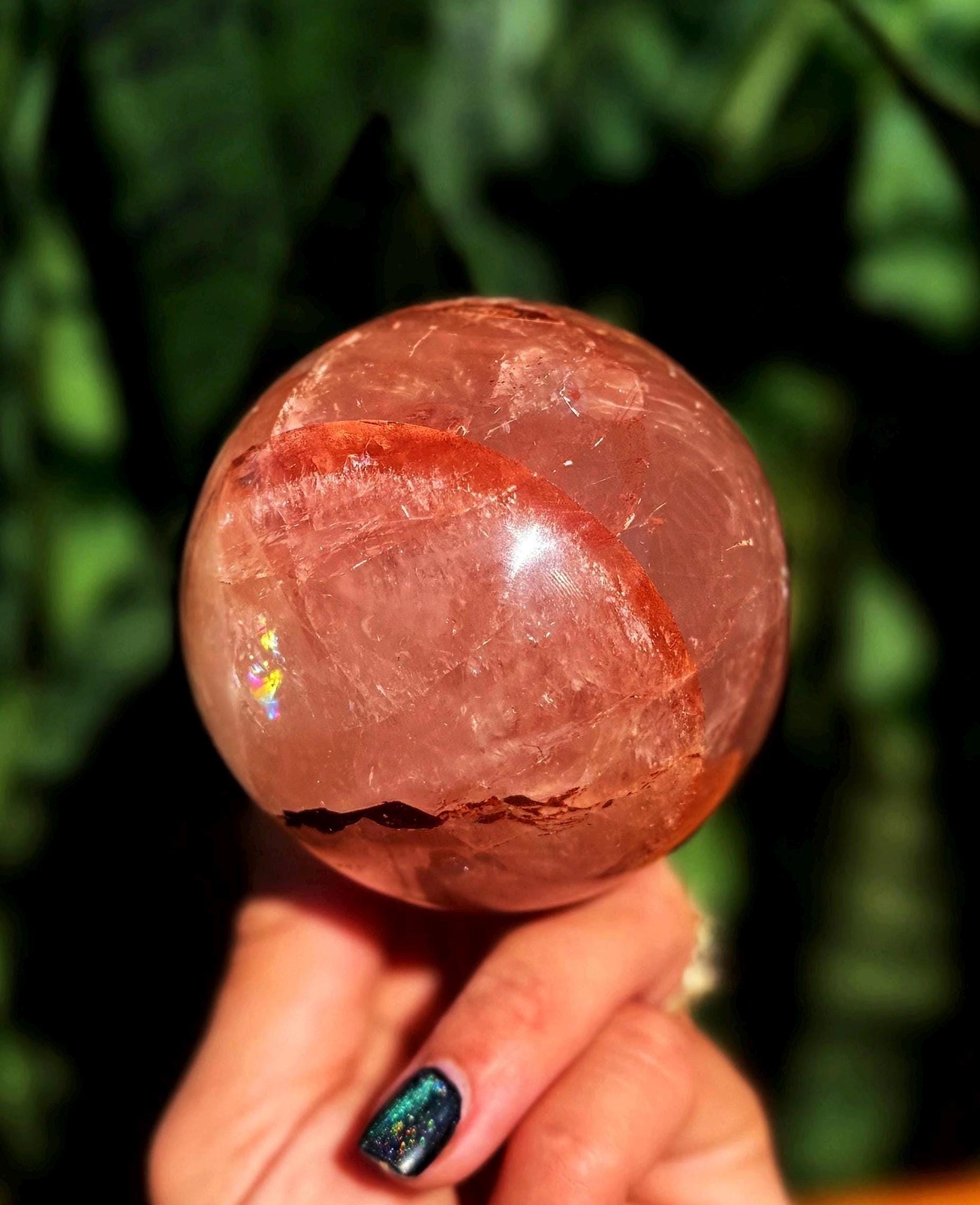 Hematoid Quartz Sphere W/ Stand - For Emotional, Mental And Physical Balance - Lots Of Rainbows - Quartz W/ Hematite Aka Fire Quartz