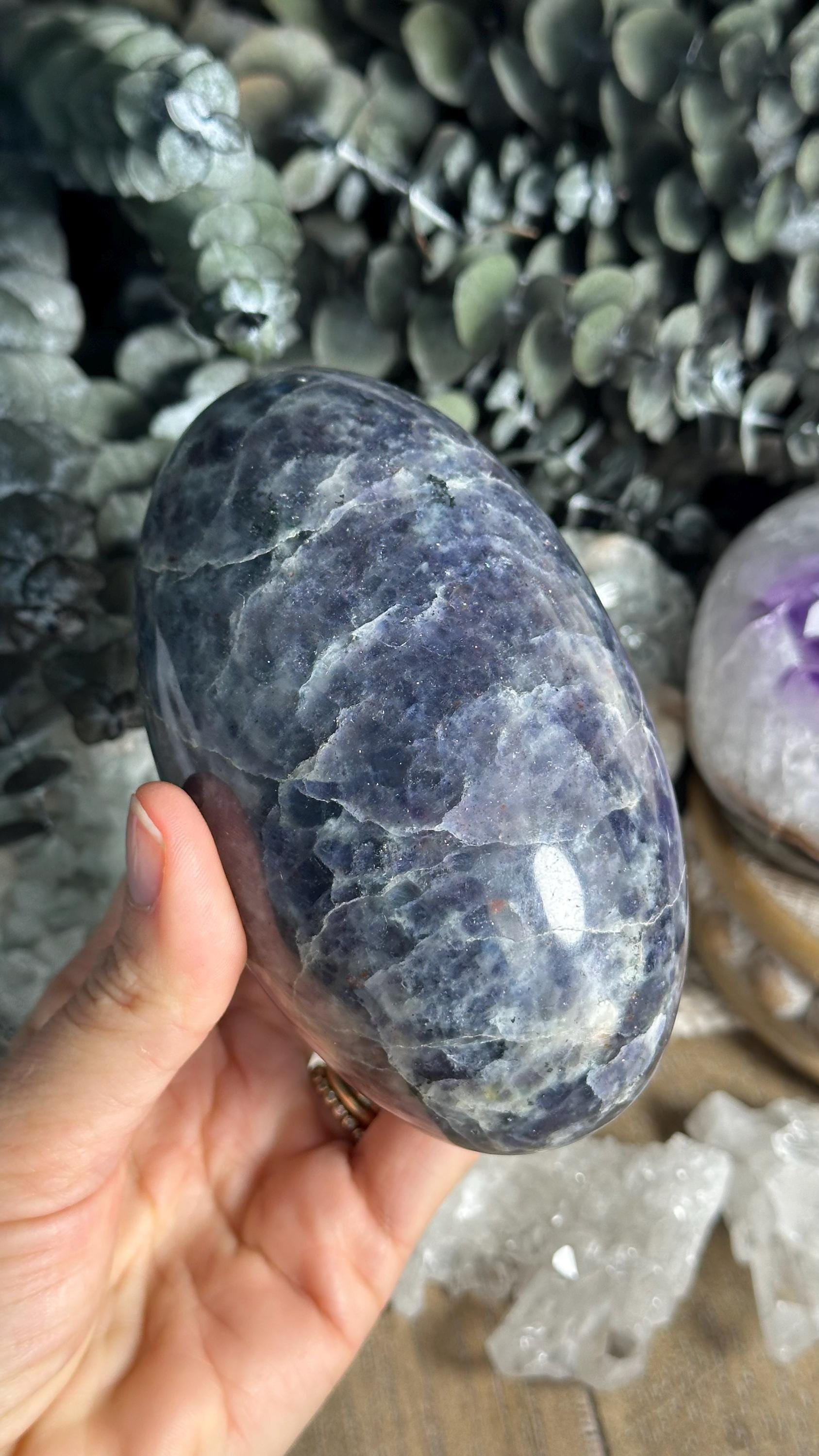 Large Iolite Shiva Stone: Sunstone Hematite Palm Stone