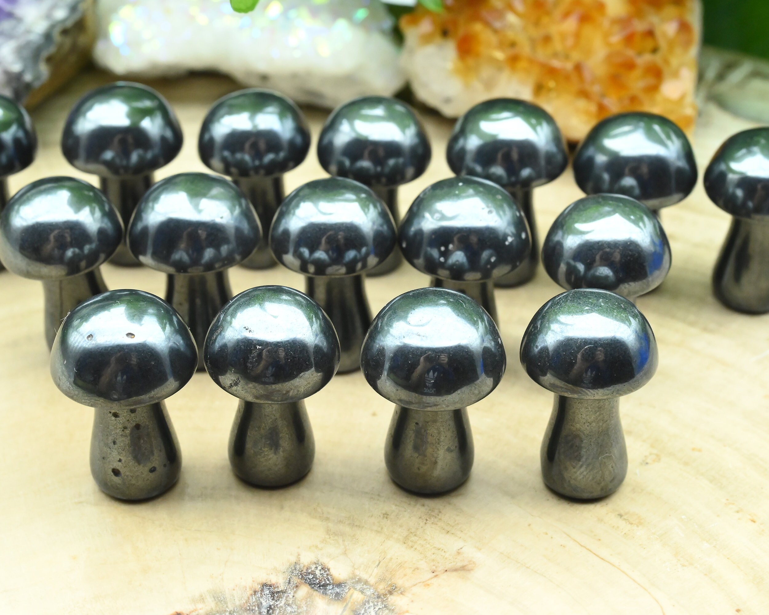 Natural Hematite Mooshroom,hand Carved Mushroom,reiki Healing Crystal,mini Mooshroom Decor,home Decor,for Her Gift,gift Mystery Bag.