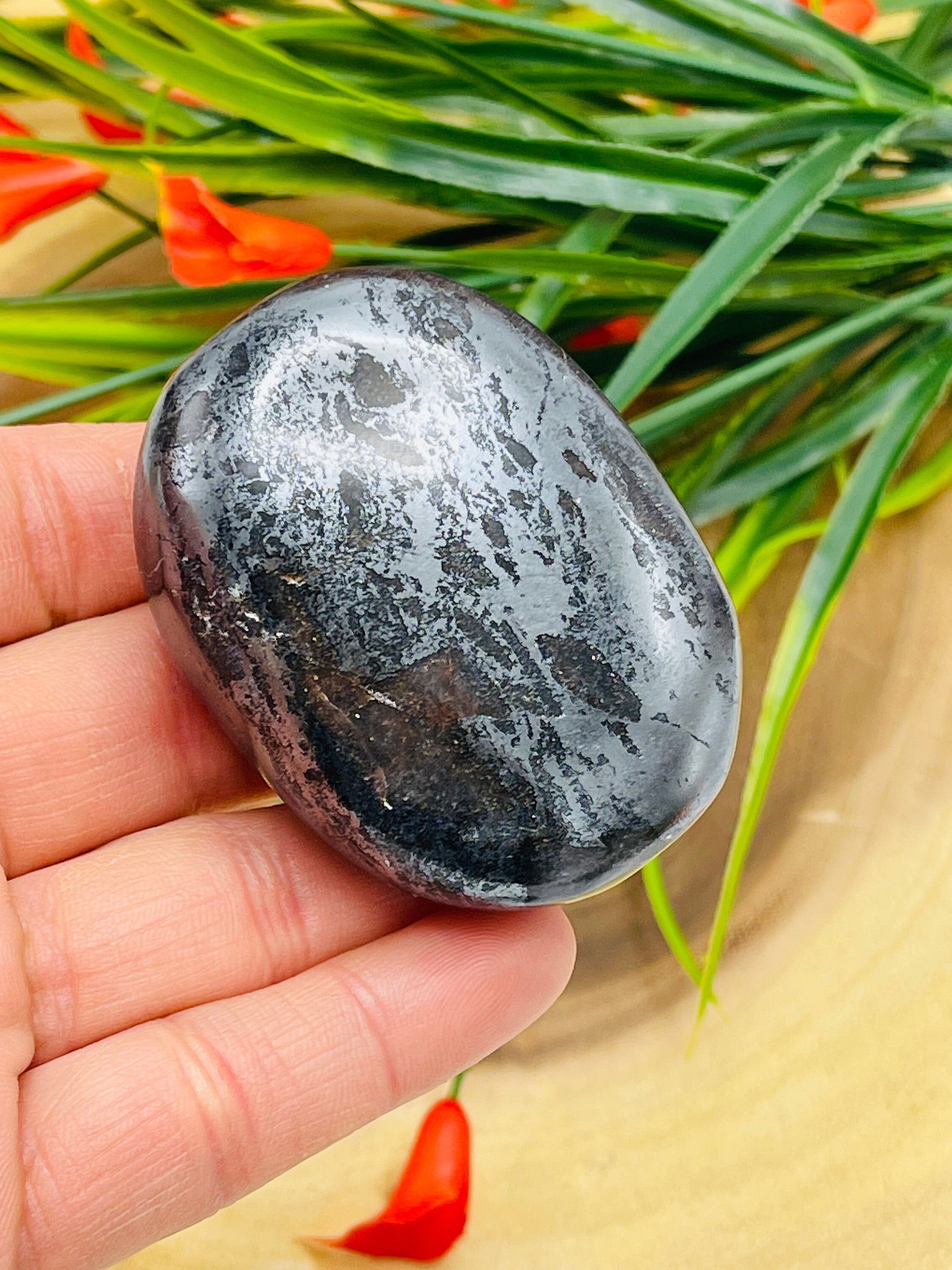Hematite Palm Stone, Healing Crystal Massage Stone, Pocket Gemstone