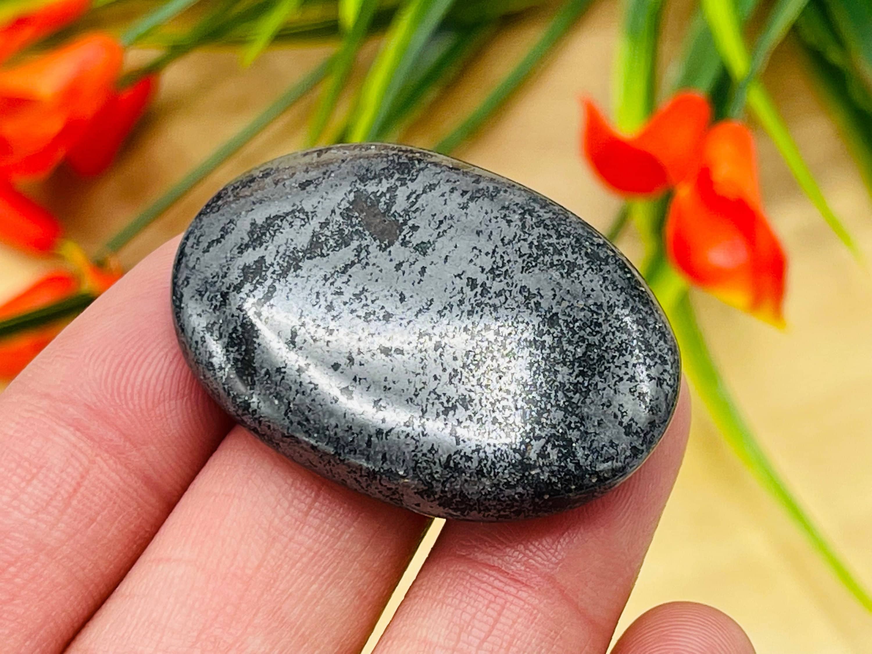Hematite Smooth Stone, Palm Massage Stone, Healing Crystal