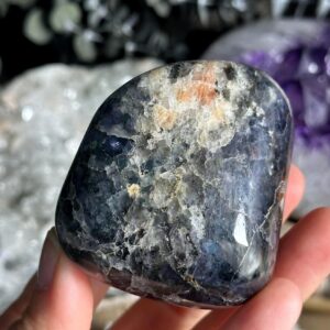 Sunstone In Iolite Palm Stone With Hematite