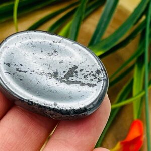 Hematite Worry Stone, Healing Crystal Massage Thumb Stone