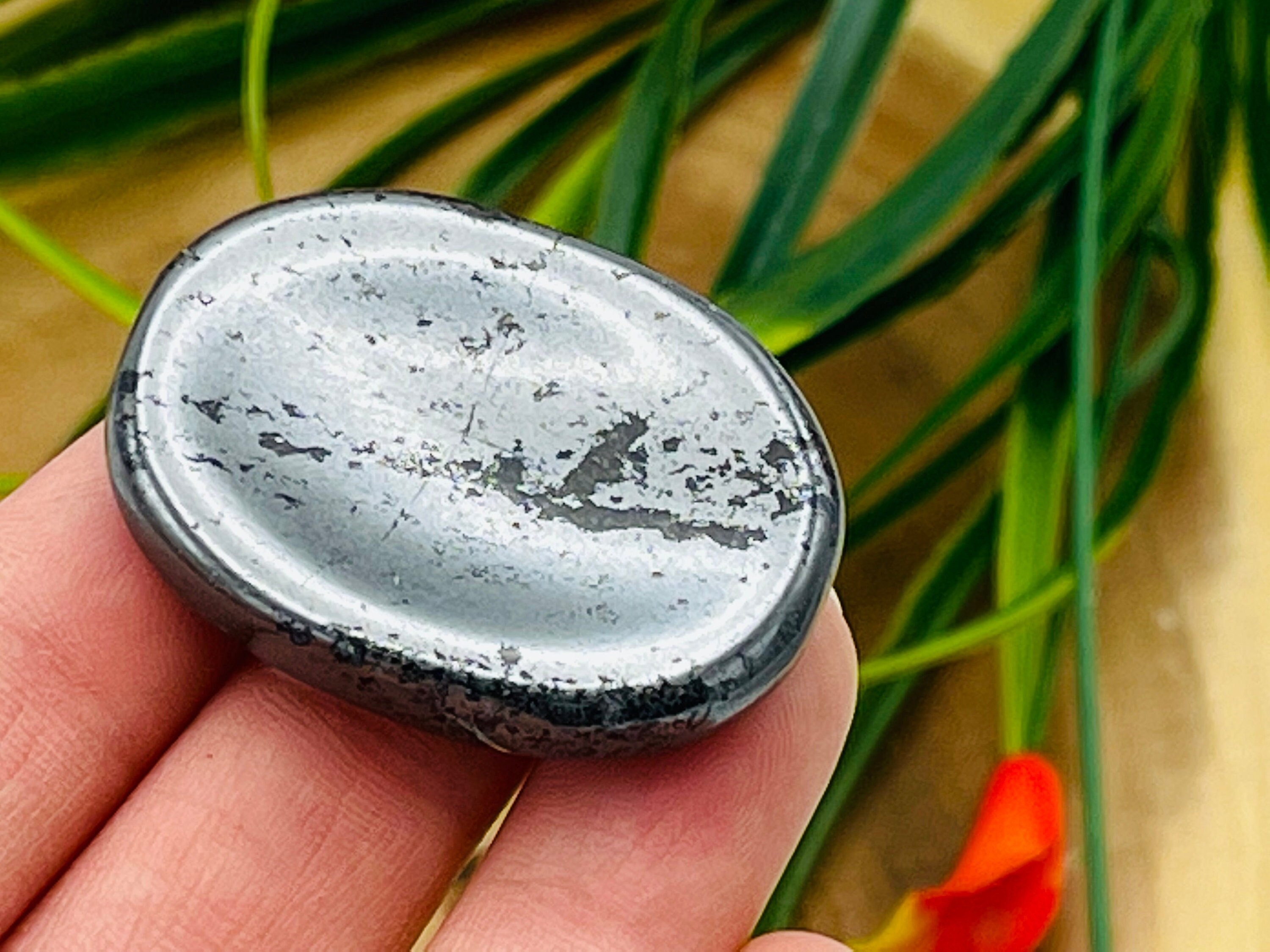 Hematite Worry Stone, Healing Crystal Massage Thumb Stone