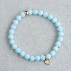 14K GOLD hemimorphite + mother of pearl bracelet-6MM Smooth Round Bracelet [EBHM1100], hemimorphite Beads-Real Hemimorphite - hemimorphite