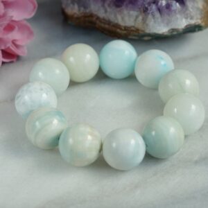 18, 20mm Hemimorphite Natural, Untreated Stretch Beaded Bracelet Balances Aura, Encourages Compassion, Communication, Uplifting