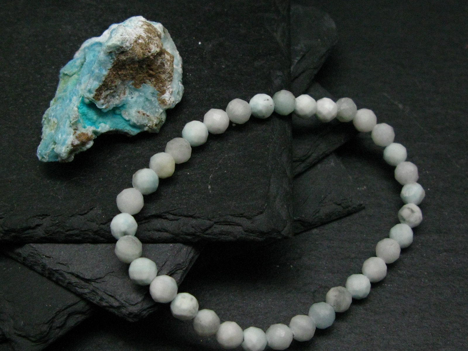 Hemimorphite Genuine Bracelet ~ 7 Inches ~ 5mm Facetted Beads Hemimorphite Genuine Bracelet ~ 7 Inches ~ 5mm Facetted Beads