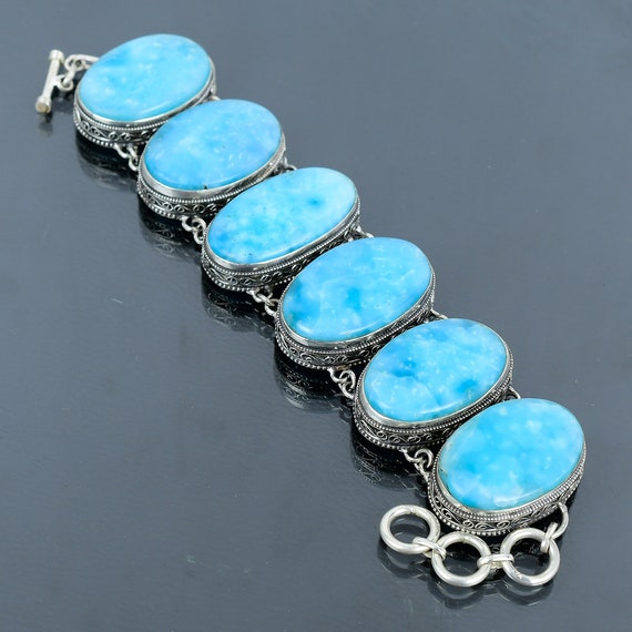 Handmade Hemimorphite Bracelet: 925 Sterling Silver Adjustable Chain