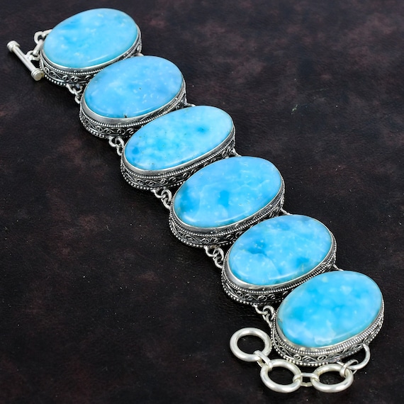 Handmade Hemimorphite Gemstone Bracelet: 925 Sterling Silver Adjustable Jewelry
