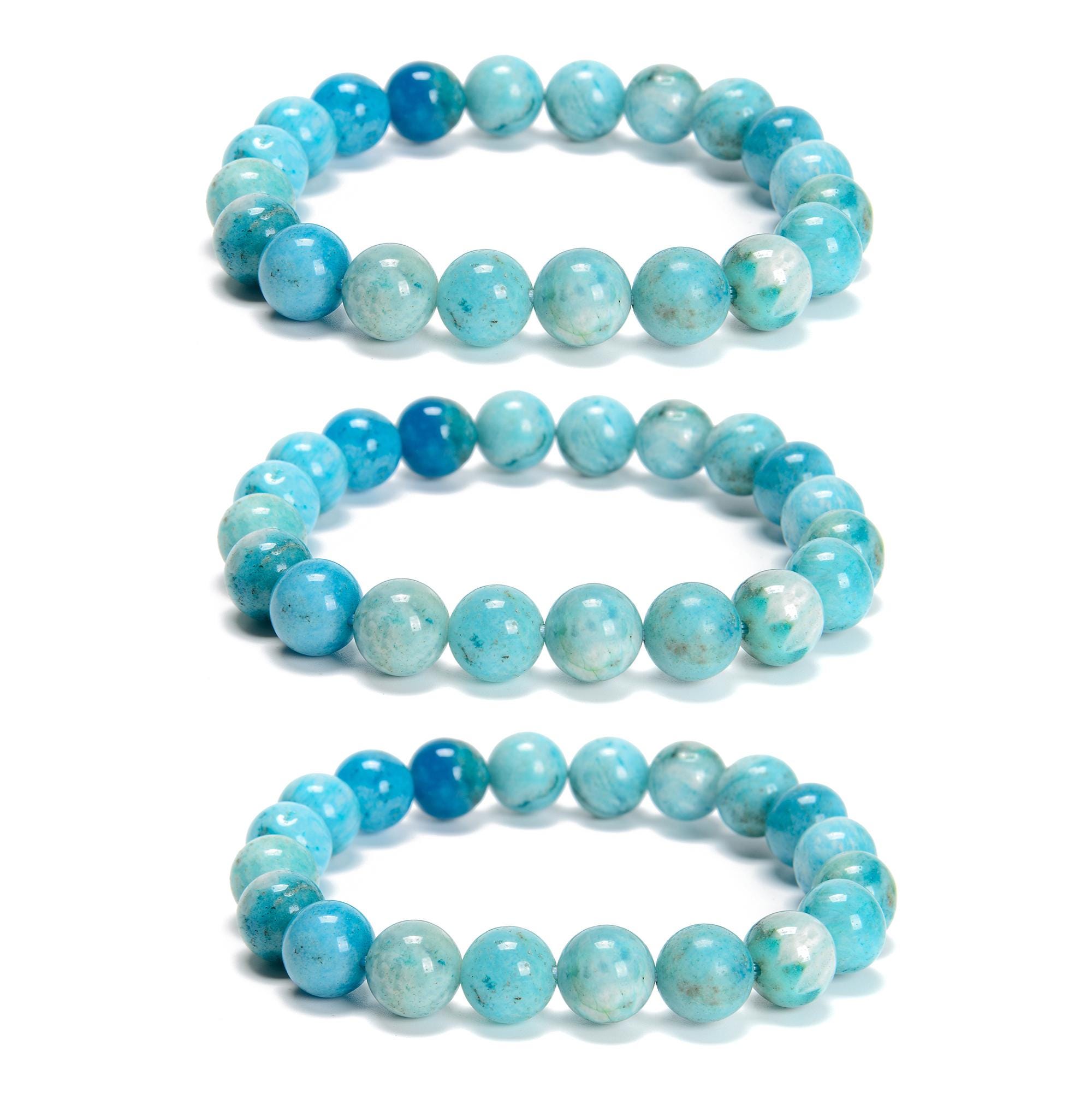 Natural Hemimorphite Smooth Round Beaded Bracelet 10mm 7.5''length 3 Pcs/set