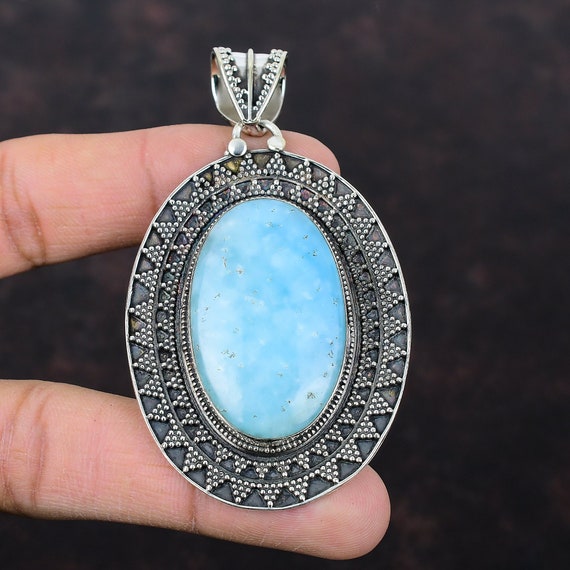 Handmade Hemimorphite Pendant: Ethnic 925 Sterling Silver Jewelry