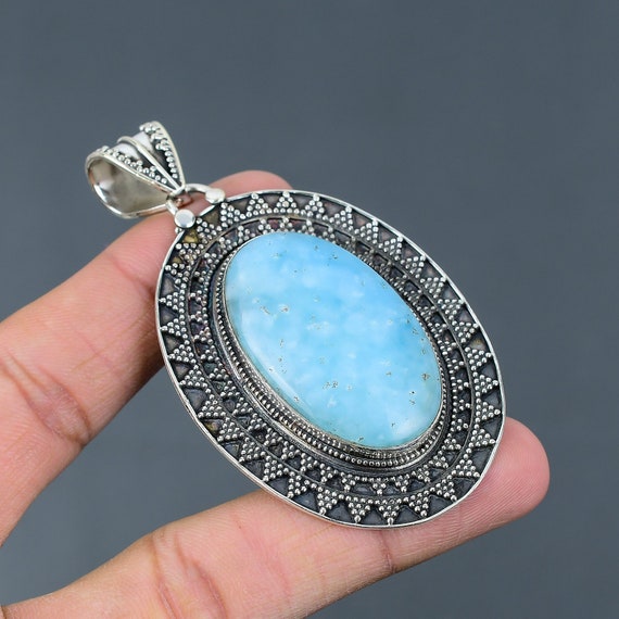 Handmade Hemimorphite Pendant: Vintage 925 Sterling Silver Wedding Jewelry