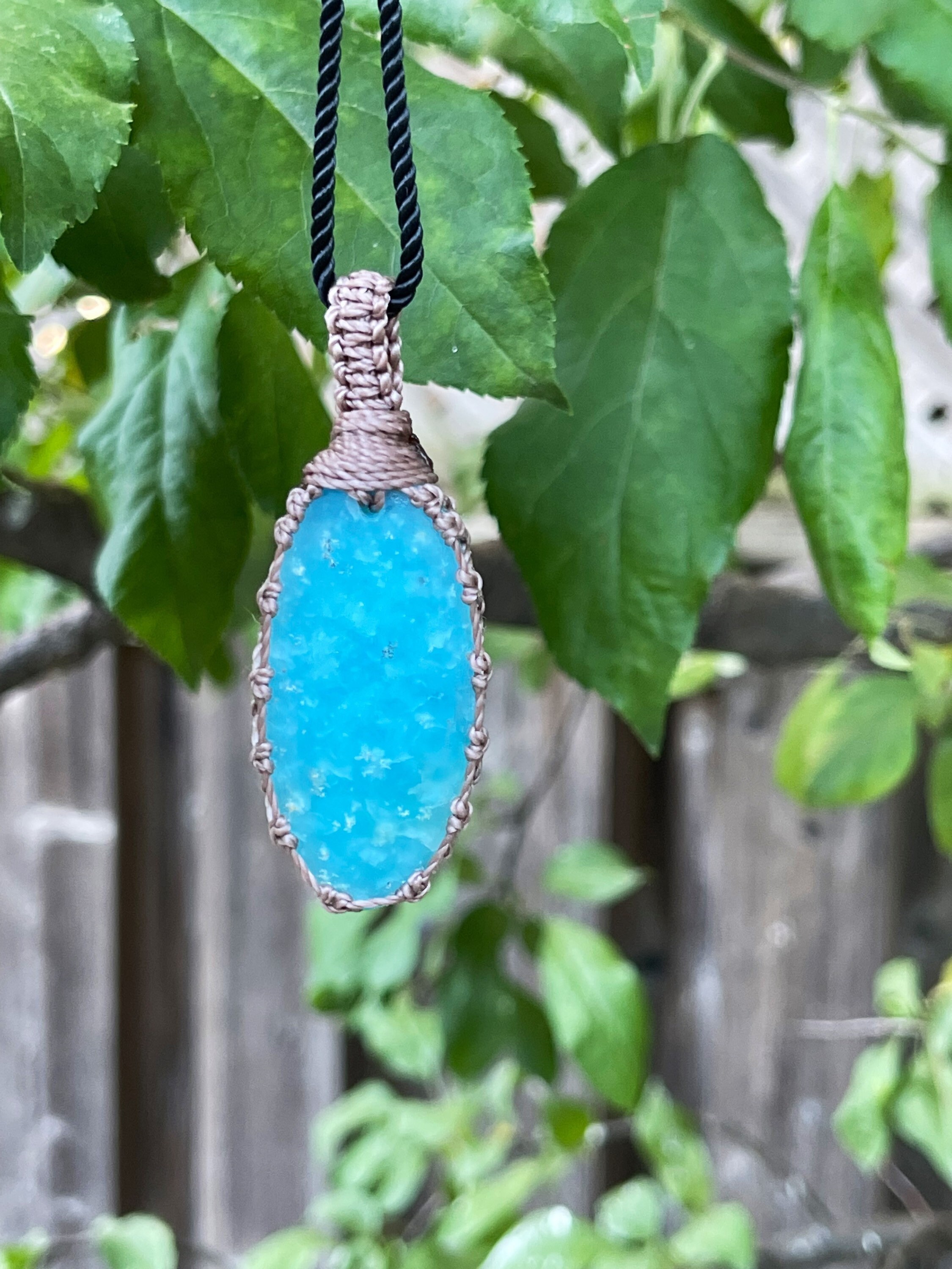 Hemimorphite Pendant Necklaces For Women, Hemimorphite Jewelry, Blue Gemstone Necklace, Blue Gem Necklace Men, Macrame Gemstone Pendant,