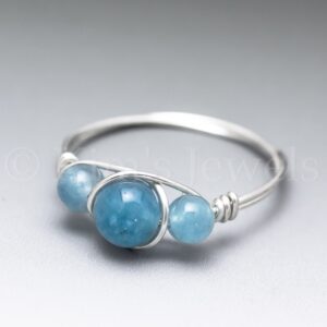 Blue Hemimorphite Sterling Silver Wire Wrapped Gemstone Bead Ring - Made To Order Blue Hemimorphite Sterling Silver Wire Wrapped Gemstone Bead Ring - Made To Order