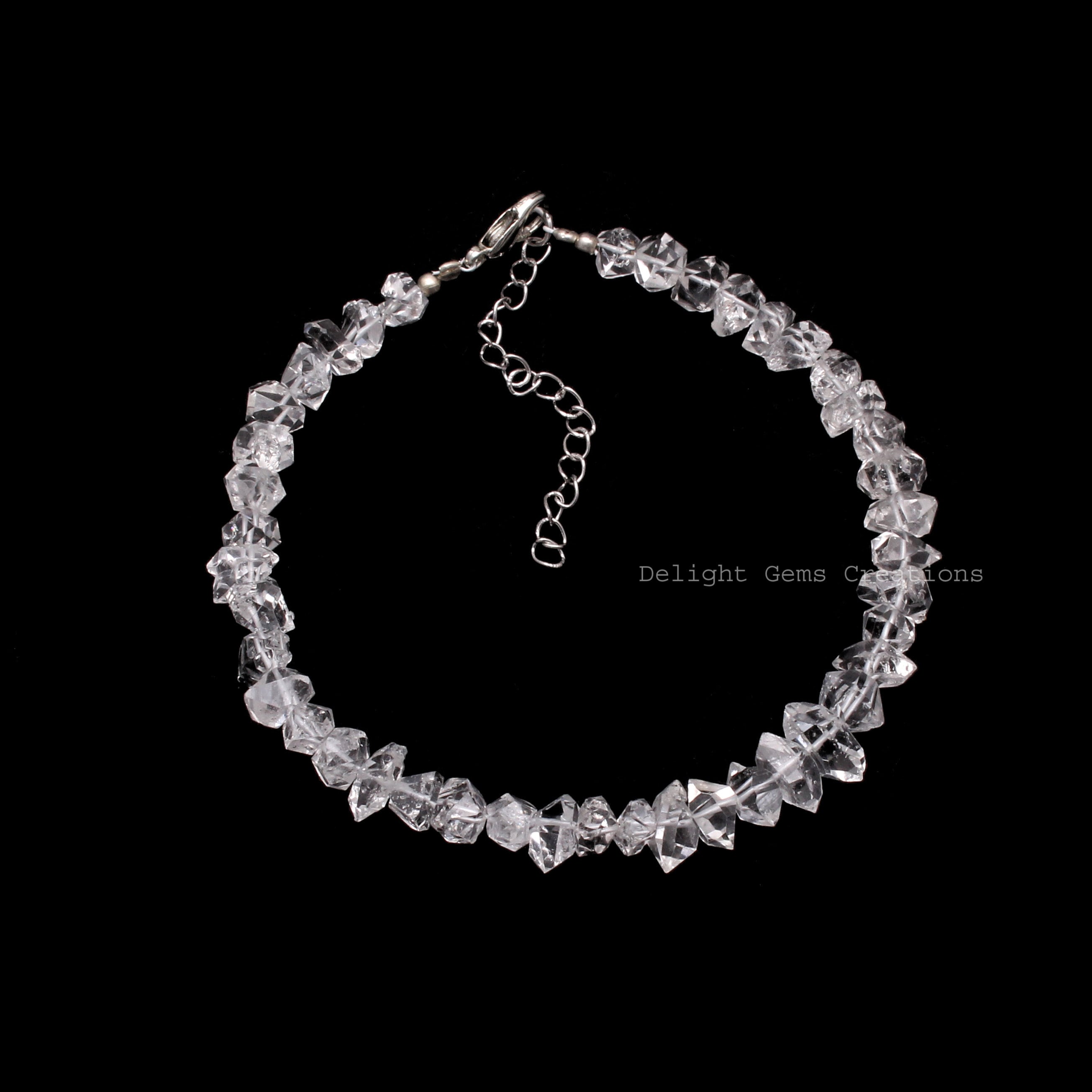 Herkimer Diamond Bracelet - 6mm-7mm Clear White Nuggets Beads - High Quality - Sterling Silver Clasp - Handmade Bracelet