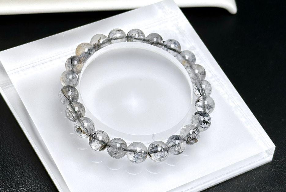 8mm, Natural Herkimer Diamond Round Beads Bracelet, Herkimer Diamond Bracelet, 天然闪灵钻圆珠手串 #1285