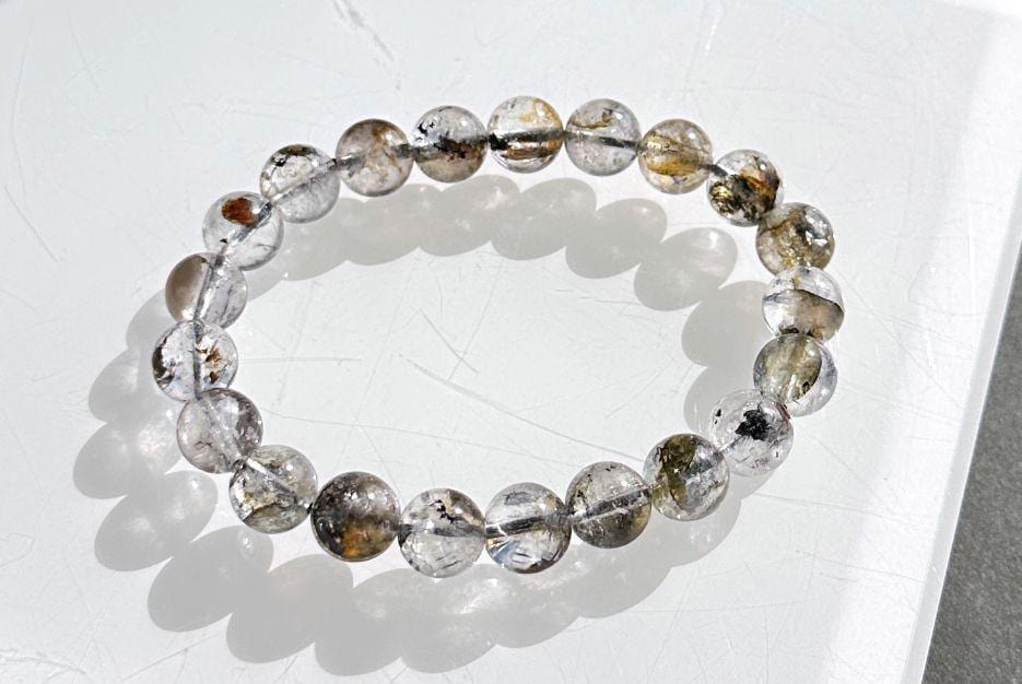 9.5mm, Natural Skeletal Herkimer Diamond Round Beads Bracelet, Herkimer Diamond Bracelet, 天然骸骨闪灵钻圆珠手串 #1086 9.5mm, Natural Skeletal Herkimer Diamond Round Beads Bracelet, Herkimer Diamond Bracelet, 天然骸骨闪灵钻圆珠手串 #1086
