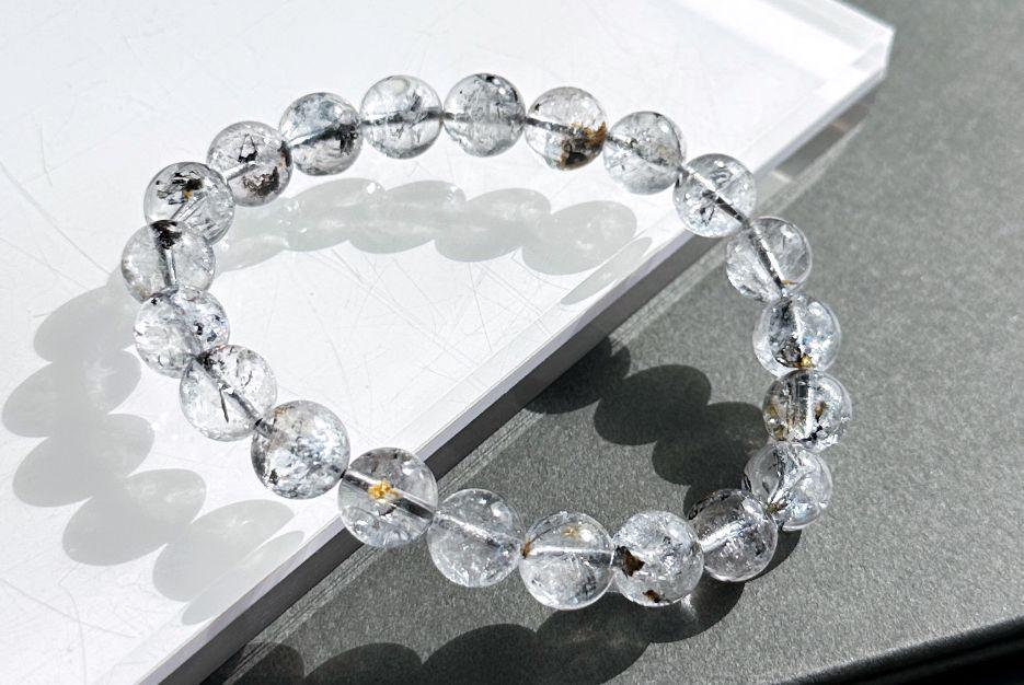 9.5mm, Natural Herkimer Diamond Round Beads Bracelet, Herkimer Diamond Bracelet, 天然闪灵钻圆珠手串 #1087 9.5mm, Natural Herkimer Diamond Round Beads Bracelet, Herkimer Diamond Bracelet, 天然闪灵钻圆珠手串 #1087