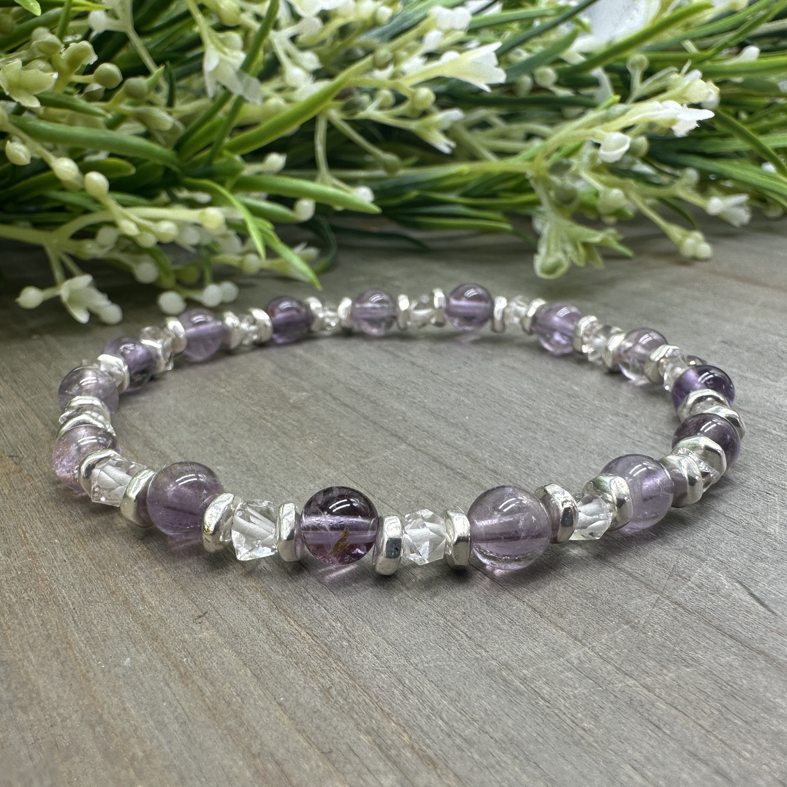Herkimer Diamond & Auralite 23 Crystal Bracelet: Spiritual Gemstone Jewelry