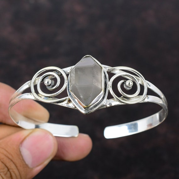 Herkimer Diamond Bangle: Handmade 925 Sterling Silver Adjustable Cuff Herkimer Diamond Bangle: Handmade 925 Sterling Silver Adjustable Cuff