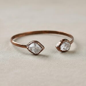 Herkimer Diamond Copper Cuff Bracelet, Raw Crystal Gemstone