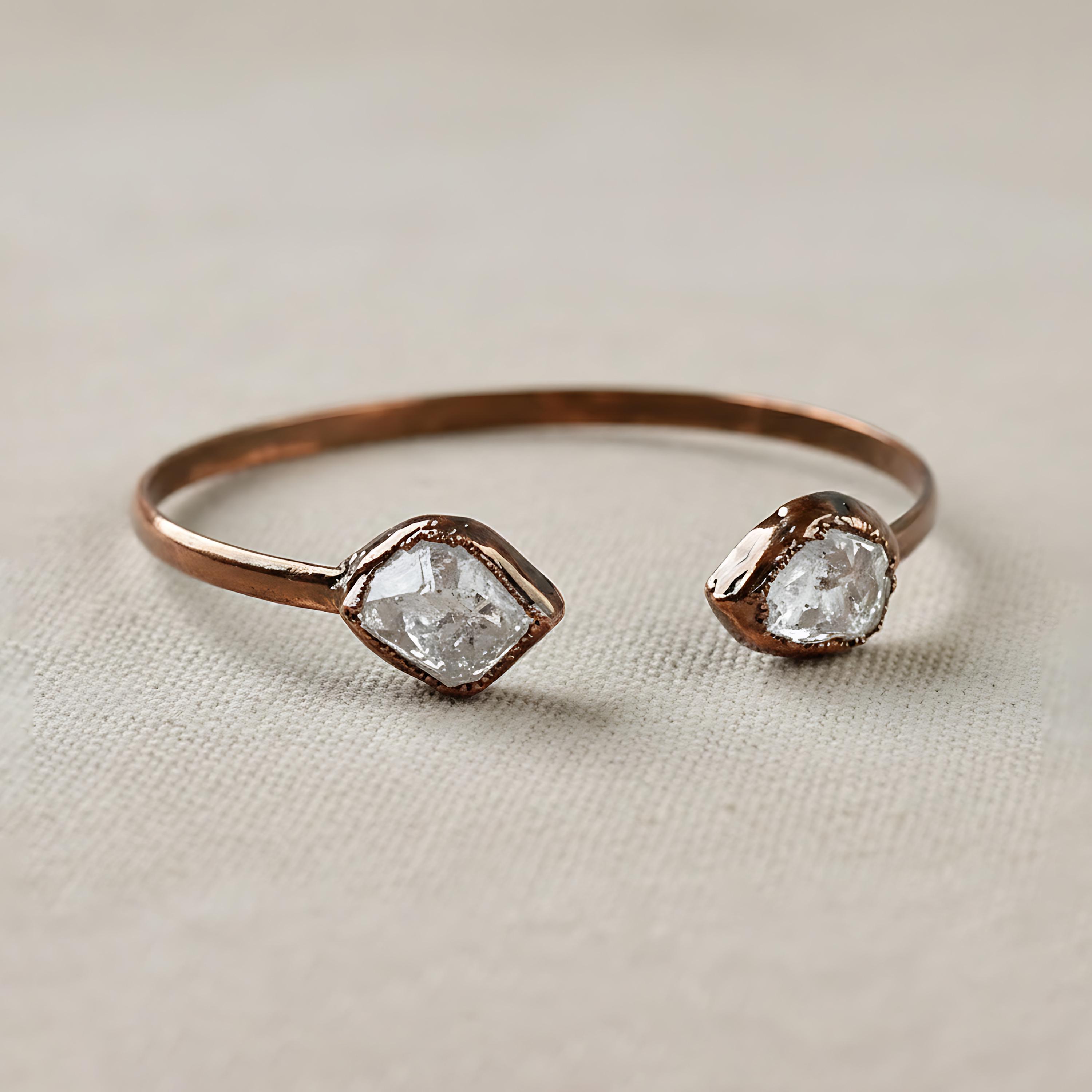 Herkimer Diamond Copper Cuff Bracelet, Raw Crystal Gemstone