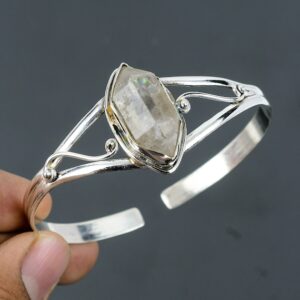 Herkimer Diamond Cuff Bracelet: Handmade 925 Sterling Silver Bangle Herkimer Diamond Cuff Bracelet: Handmade 925 Sterling Silver Bangle