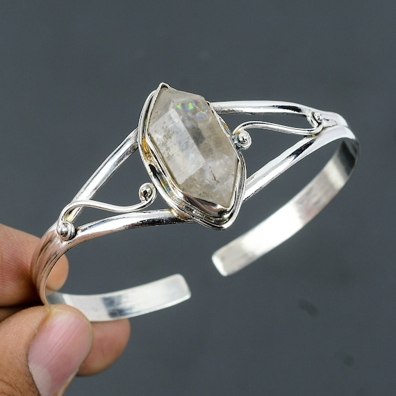Herkimer Diamond Cuff Bracelet: Handmade 925 Sterling Silver Bangle