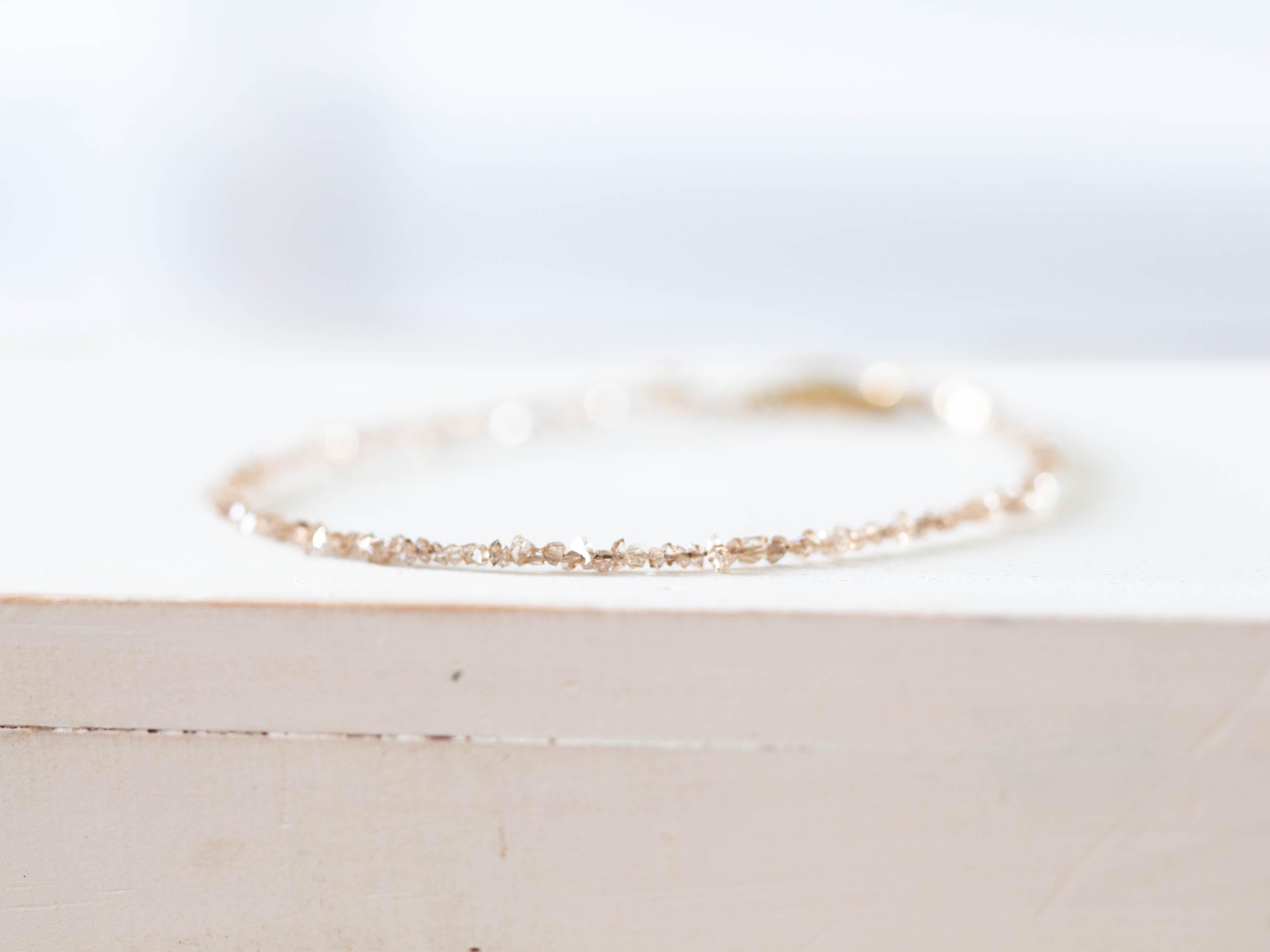 Dainty Brown Herkimer Diamond Bracelet, Tiny Double Terminated Quartz Jewelry Dainty Brown Herkimer Diamond Bracelet, Tiny Double Terminated Quartz Jewelry