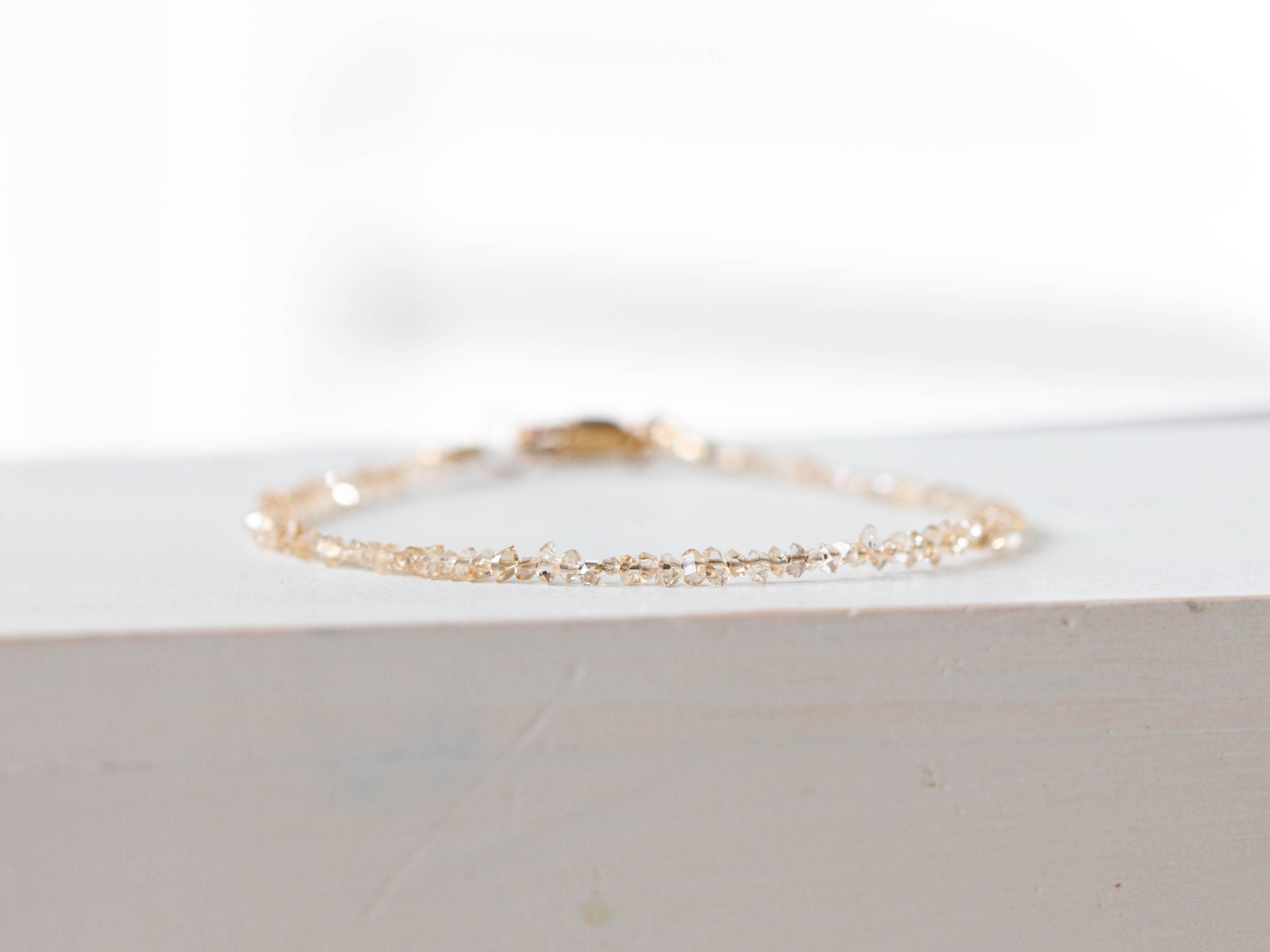 Dainty Champagne Herkimer Diamond Bracelet, Tiny Double Terminated Quartz Jewelry