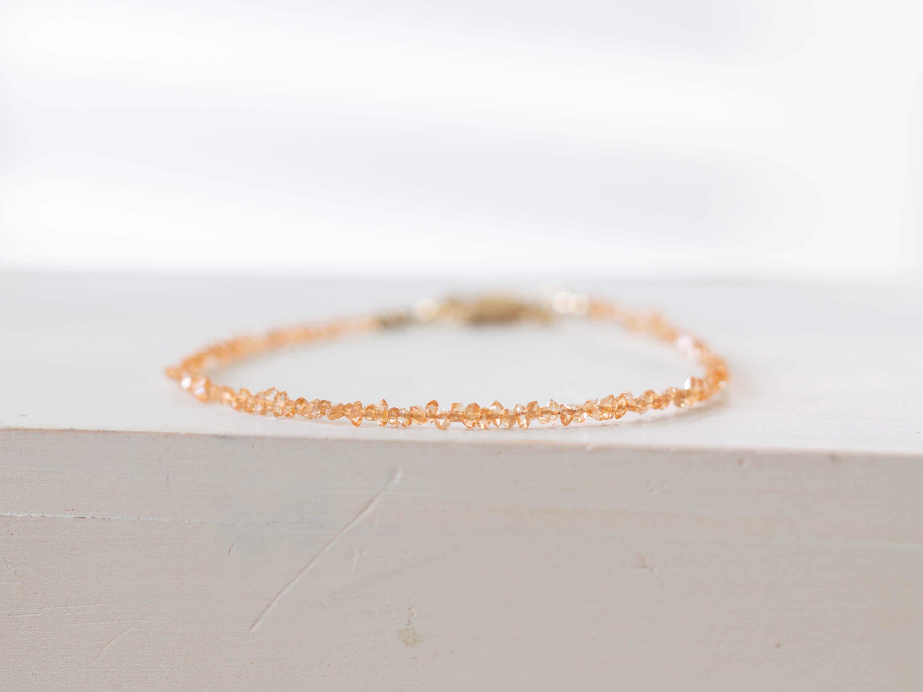 Dainty Orange Herkimer Diamond Bracelet, Tiny Double Terminated Quartz Jewelry