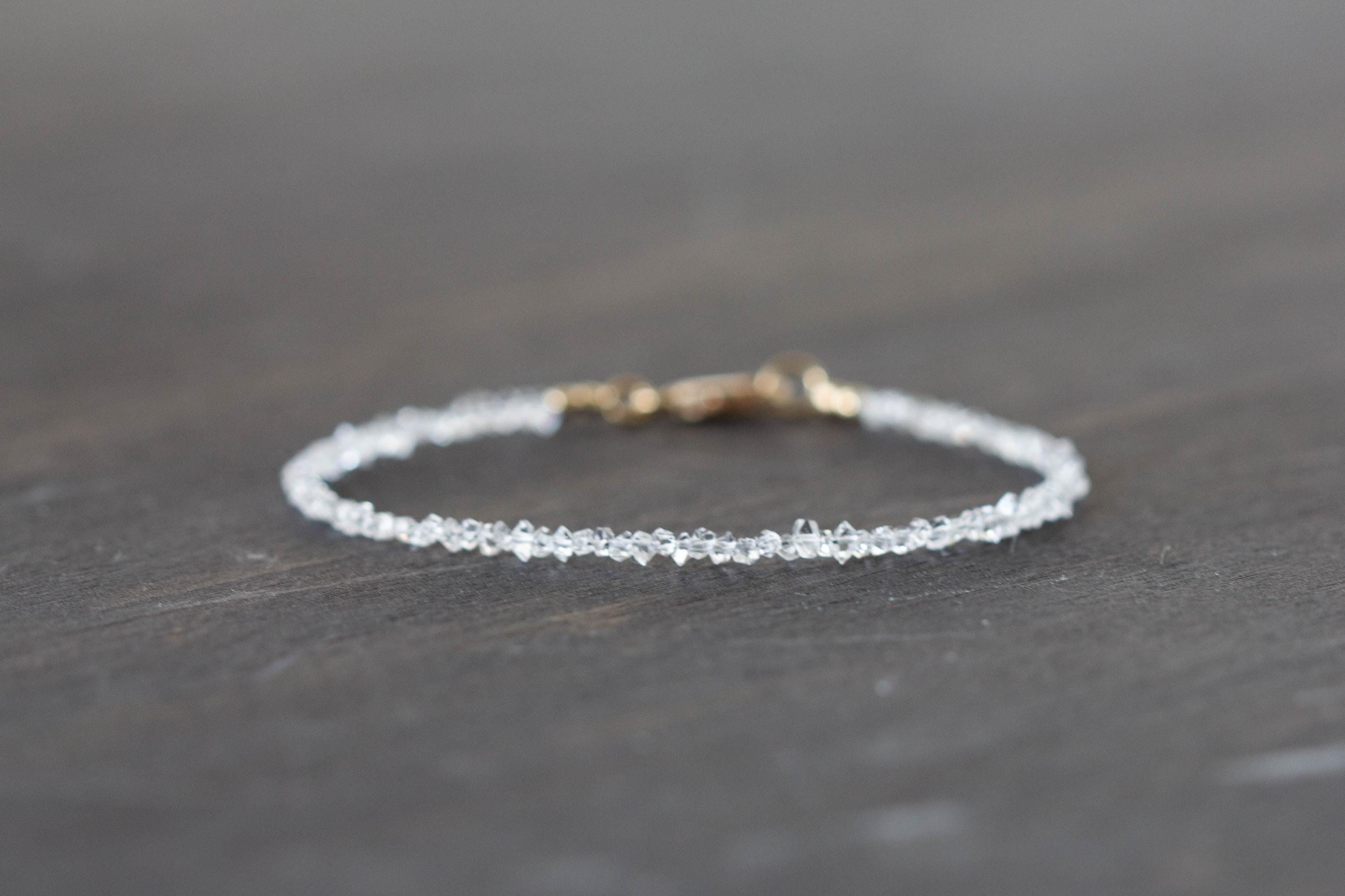 Dainty Herkimer Diamond Bracelet, Tiny Double Terminated Quartz Jewelry, Dainty April Birthstone Dainty Herkimer Diamond Bracelet, Tiny Double Terminated Quartz Jewelry, Dainty April Birthstone