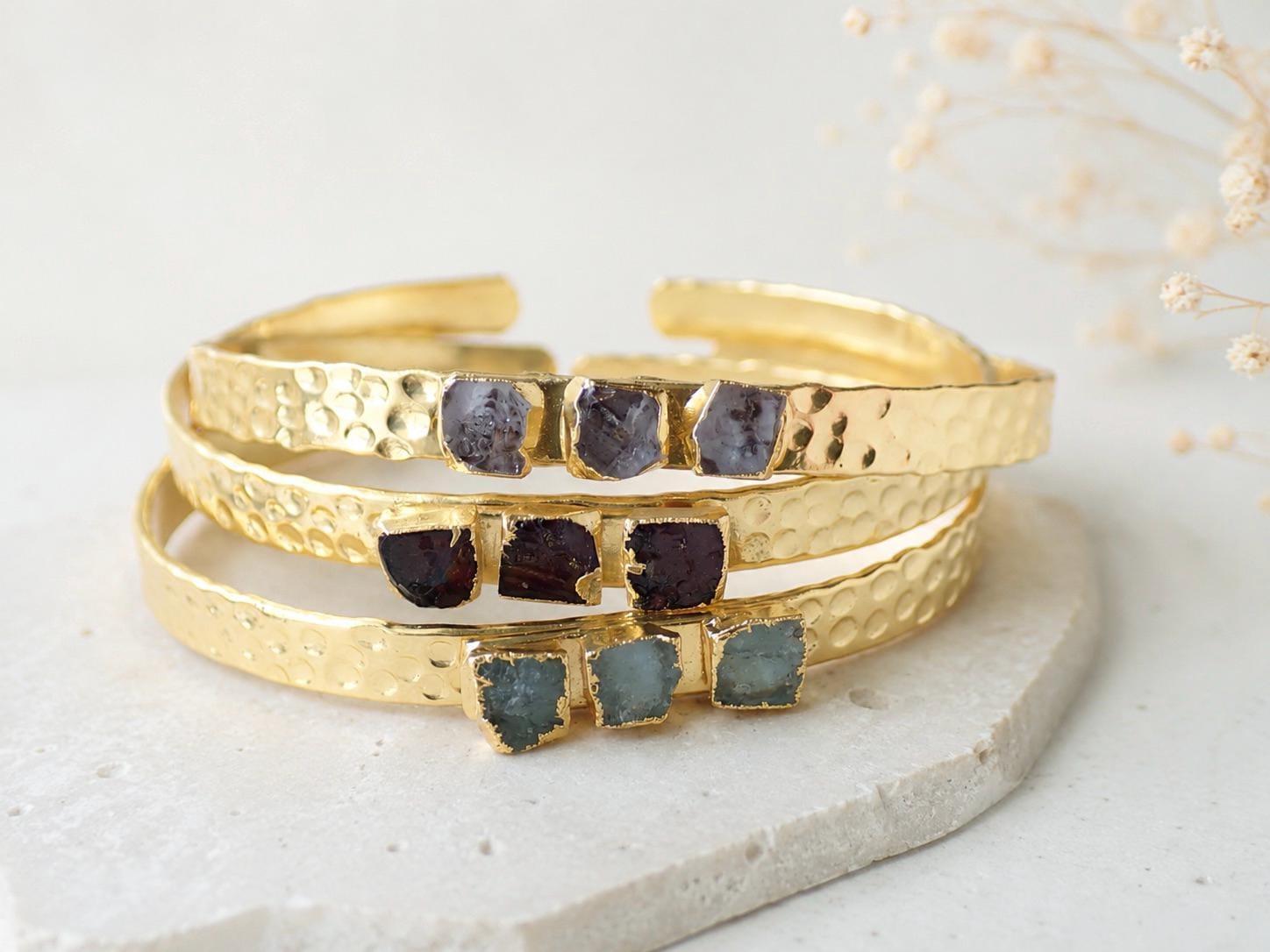 Gold Birthstone Cuff Bracelet, Herkimer Diamond Cuff, April Birthstone Gift, Raw Crystal Bracelet, Adjustable Cuff, Boho Minimalist Jewelry