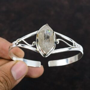 Handmade Herkimer Diamond Bangle: 925 Sterling Silver Adjustable Cuff