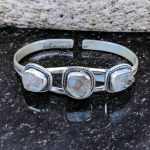 Handmade Herkimer Diamond Bangle: 925 Sterling Silver Adjustable Bracelet Handmade Herkimer Diamond Bangle: 925 Sterling Silver Adjustable Bracelet