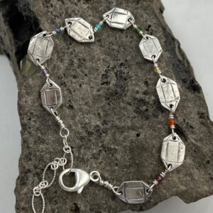Handmade Ny Herkimer Diamond Crystal & Rainbow Chakra Fine Silver Bracelet Handmade Ny Herkimer Diamond Crystal & Rainbow Chakra Fine Silver Bracelet